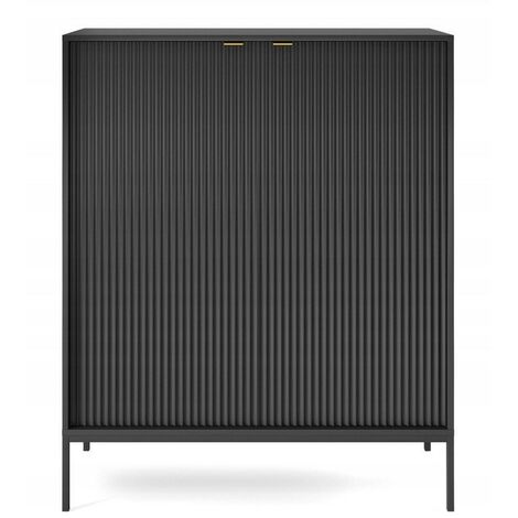 Commode universel Noir 104x125x39cm pied métal 2 portes  rainurés modèle "NOEMIE" (1/5)