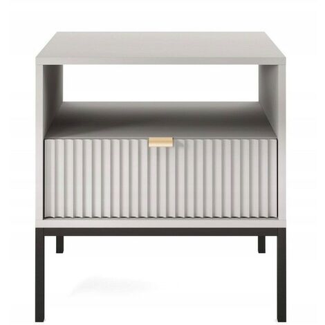 Table de chevet 54x56x39cm avec tiroir gris facade rainuré table basse NOEMIE (1/4)