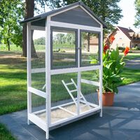 Bb-Loisir – Volière cage à oiseaux en bois de pin 122x58x177cm – 3 perchoirs et échelle – Tiroir coulissant pour nettoyage facile – Intérieur et extérieur