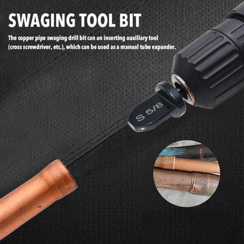Swaging Tool Drill Bit Set 6Pcs Manual Copper Pipe Swage W Triangular Handle HVAC Repairing Set