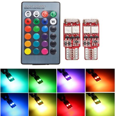 2pcs T10 W5W LED RGB Remote Control Lights Indicator Bulb Car Interior Wedge Side Lamps