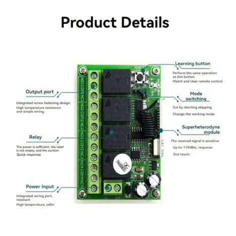433MHz 12V 24V Relay Module Receiver+1000M Range Transmitter RF Wireless Remote Control Switch for Garage Light Motor