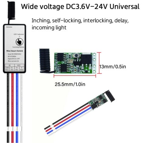Wireless Remote Control RF 433Mhz Relay Receiver DC 3.6V 6V 12V 1CH Module for LED Lamp Light DIY