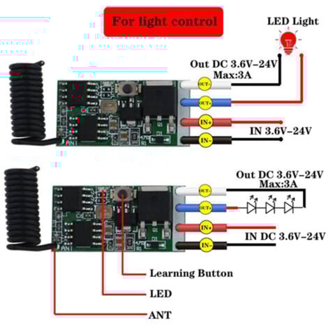 Wireless Remote Control RF 433Mhz Relay Receiver DC 3.6V 6V 12V 1CH Module for LED Lamp Light DIY