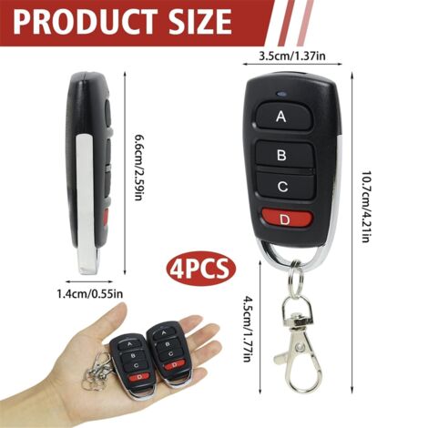 Pack of 4 Universal Garage Door Remote Controls,433 MHz,Clone Switch for Gates and Garages, Handheld Transmitter