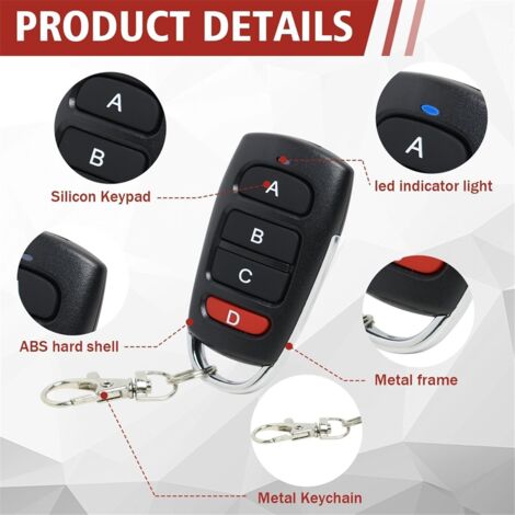 Pack of 4 Universal Garage Door Remote Controls,433 MHz,Clone Switch for Gates and Garages, Handheld Transmitter