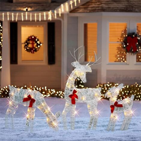 Set of 3 Lighted Christmas 2D Reindeers Outdoor Decorations Pre Lit Light Up Xmas Rudolph