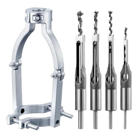 Square Hole Drill Bit Adapter and 4 Bits for Press Hollow Chisel Mortise Tool Machine