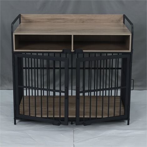 Large Furniture Dog Crate, Dog Kennel Indoor, Wood Dog Cage Table with Drawers Storage, Heavy Duty Dog Crate, Jaula para Perros, Sturdy Metal - Blcak