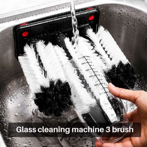 Glass Washer 3 Brush Washing Brushes With Suction Base Bar For Bar,Kitchens,Red Wine Glasses,Cup