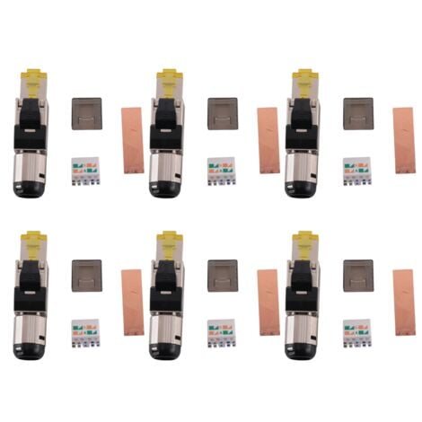 6-Pack Tool Free Shielded RJ45 Cat 8, Cat8 Field Termination Plug, Connector, Plug