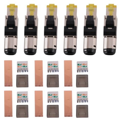 6-Pack Tool Free Shielded RJ45 Cat 8, Cat8 Field Termination Plug, Connector, Plug