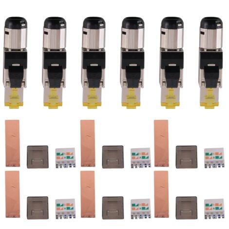6-Pack Tool Free Shielded RJ45 Cat 8, Cat8 Field Termination Plug, Connector, Plug