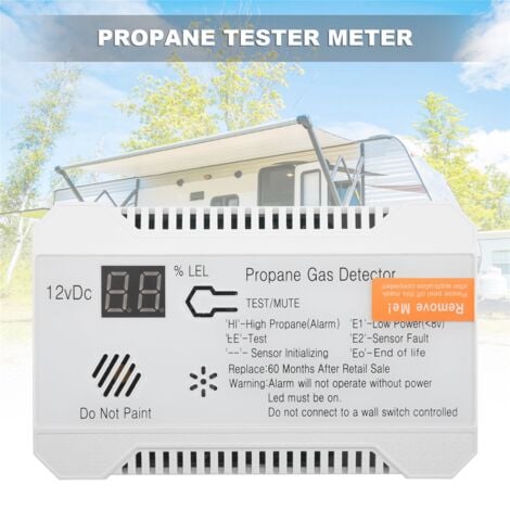 Propane Detector 12V LPG Natural Gas Sensor Leak Alarm 85DB Siren for Car RV Home Digital Tester Meter(White)