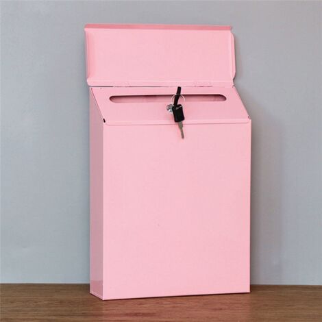 Wall-Mounted Mailbox Lockable Wall Collection Box Farmhouse with Key Suitable for Home Office Pink
