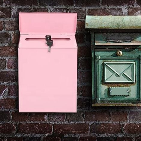 Wall-Mounted Mailbox Lockable Wall Collection Box Farmhouse with Key Suitable for Home Office Pink