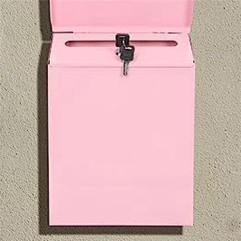 Wall-Mounted Mailbox Lockable Wall Collection Box Farmhouse with Key Suitable for Home Office Pink