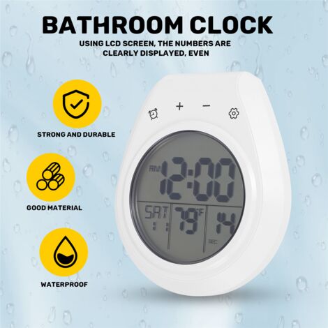 Digital Shower Clock Waterproof, Bathroom Timer Clock, Kitchen Wall LCD ...
