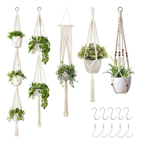 Hand-Made Flower Stand, Adjustable Knotting Rope, Woven Hanging Basket ...