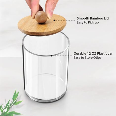 Qtip Holder, Bathroom Organizer Accessories Storage Containers Clear Plastic Jars with Bamboo Lids for Cotton Ball,Floss