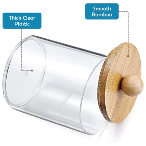 Qtip Holder, Bathroom Organizer Accessories Storage Containers Clear Plastic Jars with Bamboo Lids for Cotton Ball,Floss