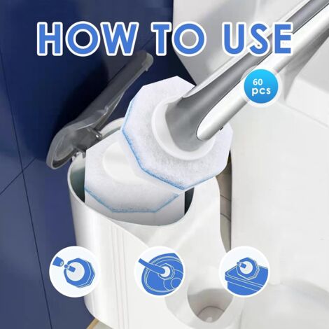 60pcs Upgraded Toilet Brush Wand Disposable Cleaning Heads Compatible Refills