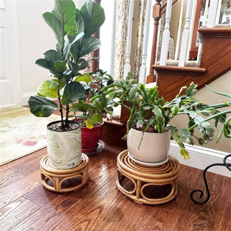 Wicker Risers Boho Rattan Woven Round Decorative Risers Plant Stands Indoor, Modern ...