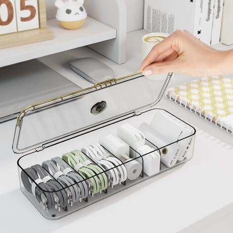 Desktop Storage Box Multifunctional Frame Sorting Clamshell Design Data Cable Transparent