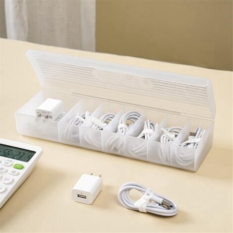 Transparent Data Cable Storage Box Plastic Data Line Storage Container for Desk Headset Stationery Storage-Green
