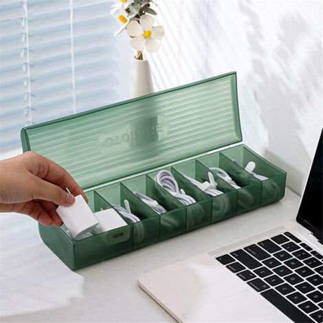 Transparent Data Cable Storage Box Plastic Data Line Storage Container for Desk Headset Stationery Storage-Green