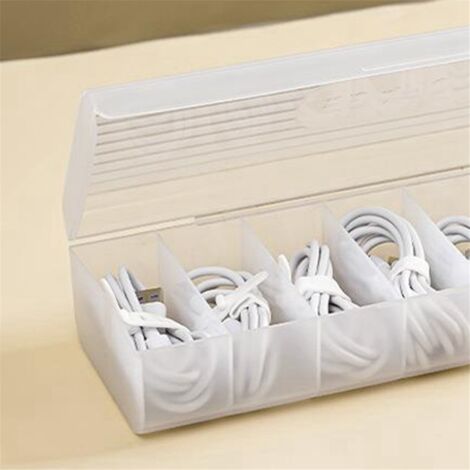Transparent Data Cable Storage Box Plastic Data Line Storage Container for Desk Headset Stationery Storage-Green