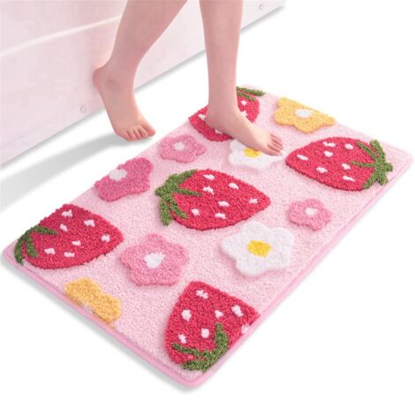 Pink Bathroom Rugs Cute Strawberry Bath Mat Accessories Machine Washable Rug Soft Carpet 45X65cm