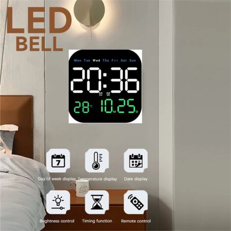 Digital LED Wall Clock With Remote Control Temperature Time Week Date ...