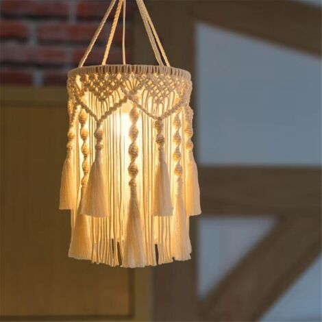 Boho Lamp Shade,Boho Hanging Handmade Macrame Shade Plug in Pendant Light,Bohemian Lights