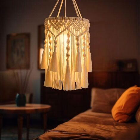 Boho Lamp Shade,Boho Hanging Handmade Macrame Shade Plug in Pendant Light,Bohemian Lights