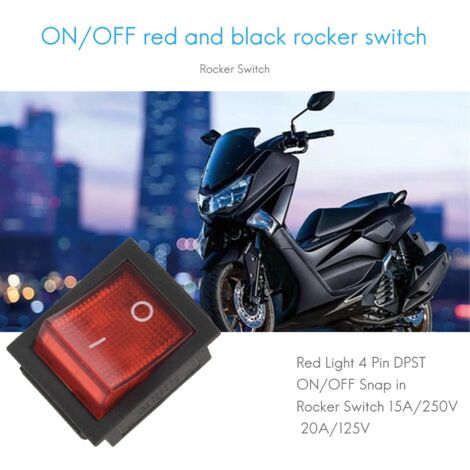 Red Light 4 Pin DPST ON/OFF Snap in Rocker Switch 15A/250V 20A/125V AC ...