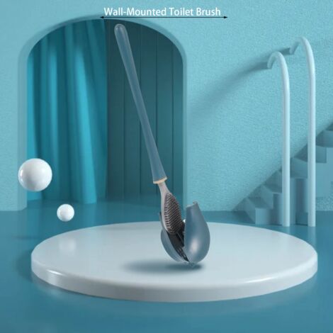 Silicone Toilet Brush Wall-Mounted Automatic Cleaning Tool Wc Hanging Flexible Bristles Bathroom -Blue