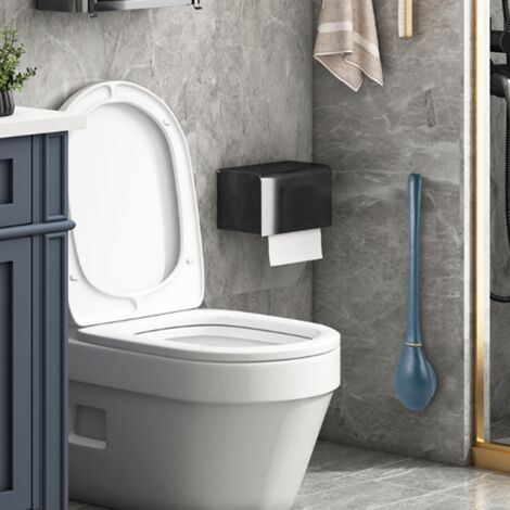 Silicone Toilet Brush Wall-Mounted Automatic Cleaning Tool Wc Hanging Flexible Bristles Bathroom -Blue