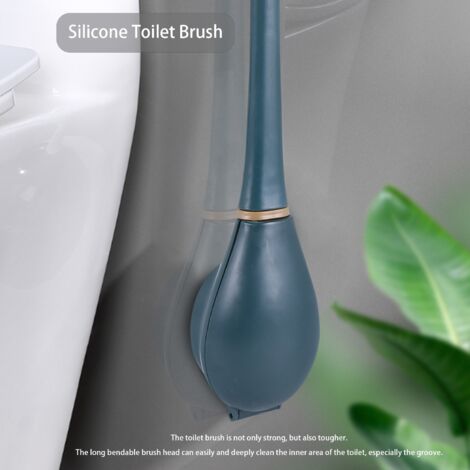 Silicone Toilet Brush Wall-Mounted Automatic Cleaning Tool Wc Hanging Flexible Bristles Bathroom -Blue