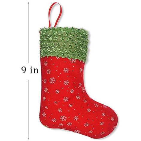 Mini Christmas Stockings with Snowflake, 9 Inch Party Decorations/Gift Bags, Red & Green, 12PCS