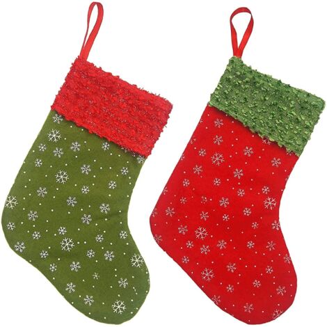 Mini Christmas Stockings with Snowflake, 9 Inch Party Decorations/Gift Bags, Red & Green, 12PCS