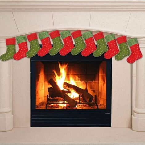 Mini Christmas Stockings with Snowflake, 9 Inch Party Decorations/Gift Bags, Red & Green, 12PCS