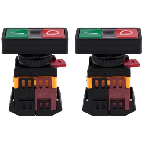 2X AC 220V Yellow Light ON-OFF START STOP Momentary Push Button Switch ...