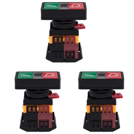 3X AC 220V Yellow Light ON-OFF START STOP Momentary Push Button Switch ...