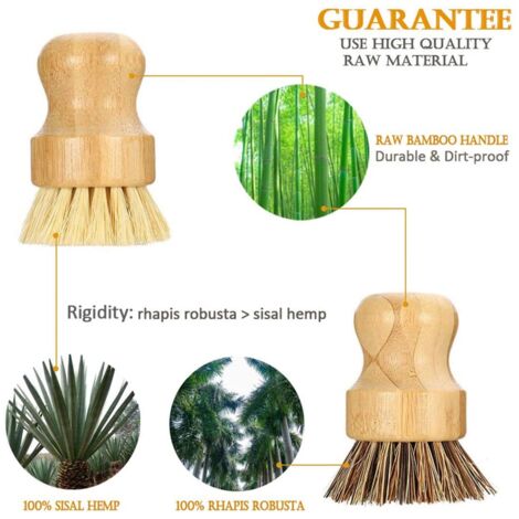 2 Pcs Bamboo Dish Brush Mini Bamboo Scrub Brush Pot Brushes Dish Scrubber for Cast Iron Pan, Kitchen Sink, Bathroom