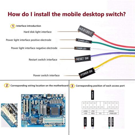4 Pcs ATX Computer Case Power On/Off Reset Switch Cable with 2 LED ...