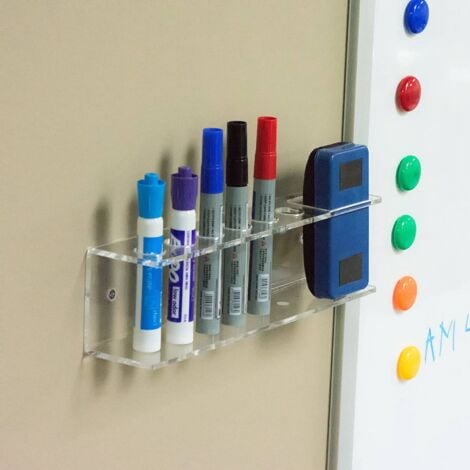 2X Acrylic Dry Erase Marker Holder Wall Mounted, Clear Eraser Organizer 6 Slots for School Office