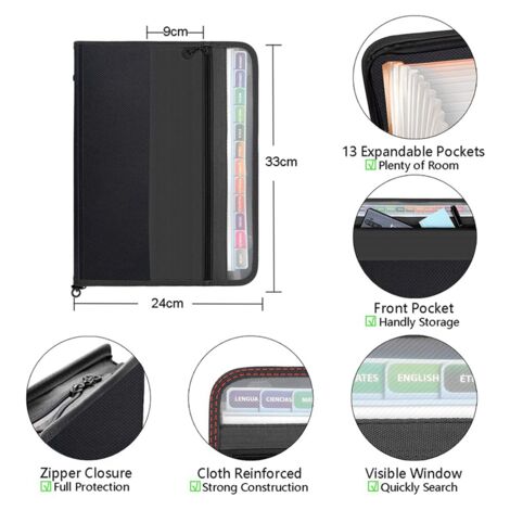 3X 13 Pockets Expanding File Folder A4 Organizer Plastic Document ...