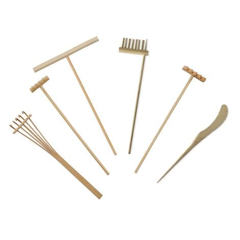 12X Mini Japanese Garden Rake Bamboo Tool Set, Wooden Tray Sand Therapy Toy Kit for Meditation Spiritual Peace