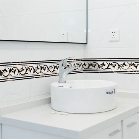 4pcs 2M Tile Stickers, Side Tile Ancient Greek Style Bathroom Kitchen Restaurant Wall Stairs Floor Border Wall Stickers Decoration